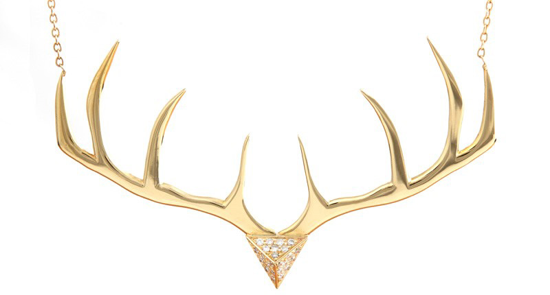 Ambyr Childers 14-karat yellow gold Stagg necklace with pave diamonds ($1,100)<br /> <a href="http://ambyrchildersjewelry.com/" target="_blank" rel="noopener noreferrer">AmbyrChildersJewelry.com</a>