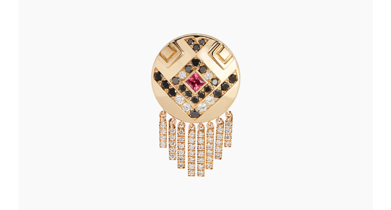 The “Tallulah” in 18-karat yellow gold with white diamond, black diamond and pink tourmaline ($6,500)