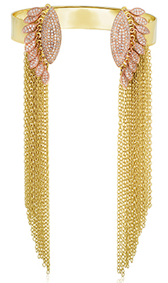 This 18-karat yellow gold and diamond pavé cuff by New York designer Fern Freeman is a modern piece but contains two elements oft-used in ‘70s style: yellow gold and fringe.