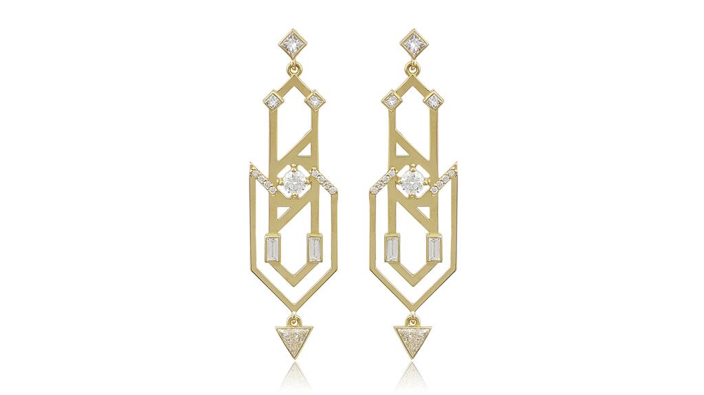 Alexia Gryllaki 18-karat gold earrings with round brilliant-, princess-, baguette-, and triangle-cut diamonds weighing a total 2.4 carats