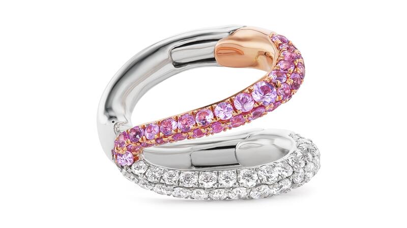 Gemella Jewels Intertwin Cuff Earring in 18-karat rose and white gold with pink sapphires and diamonds