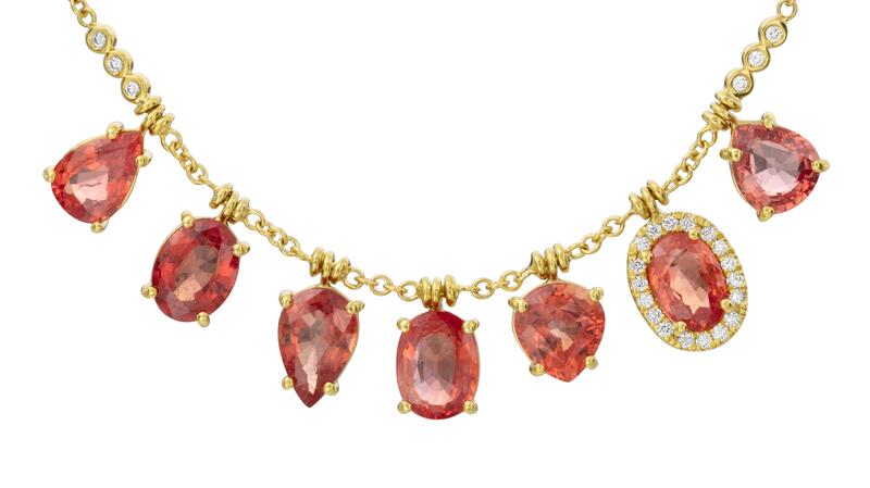 Lauren K orange sapphire fringe necklace in 18-karat yellow gold