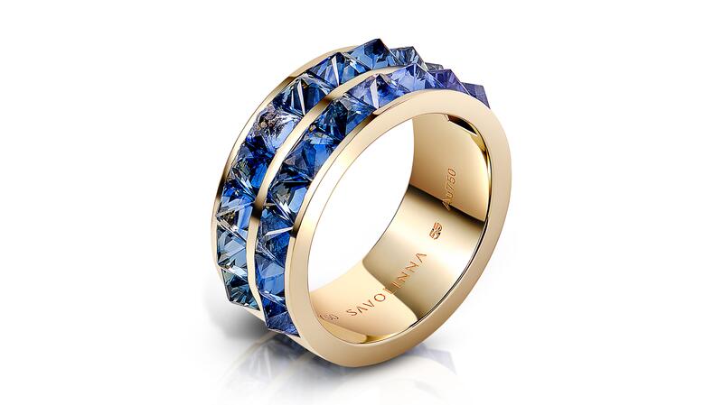 Savolinna Be Spiked stack band double row blue sapphire ring in 18-karat yellow gold