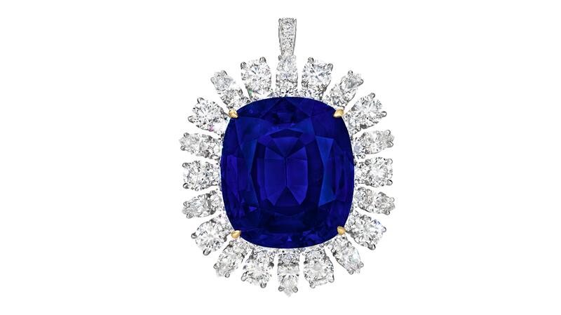 71.27-carat Burmese “Royal Blue” sapphire set in a diamond pendant