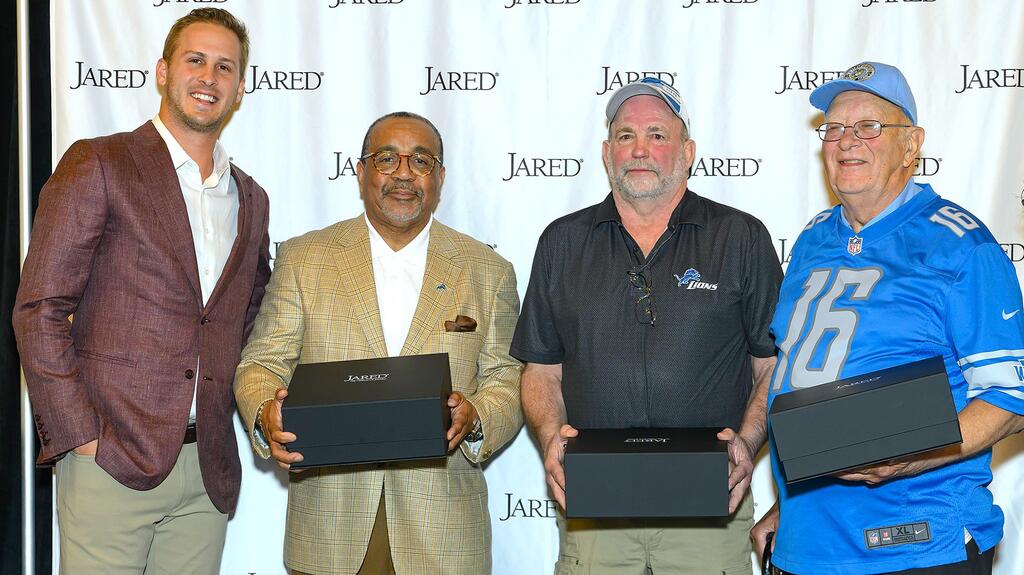 Jared Goff and Detroit Lions fans holding Breitling watch boxes