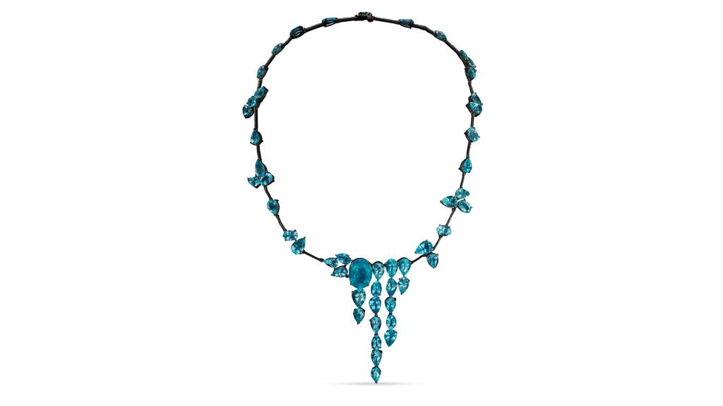 La Tache Bobo Malgache electric blue apatite collar