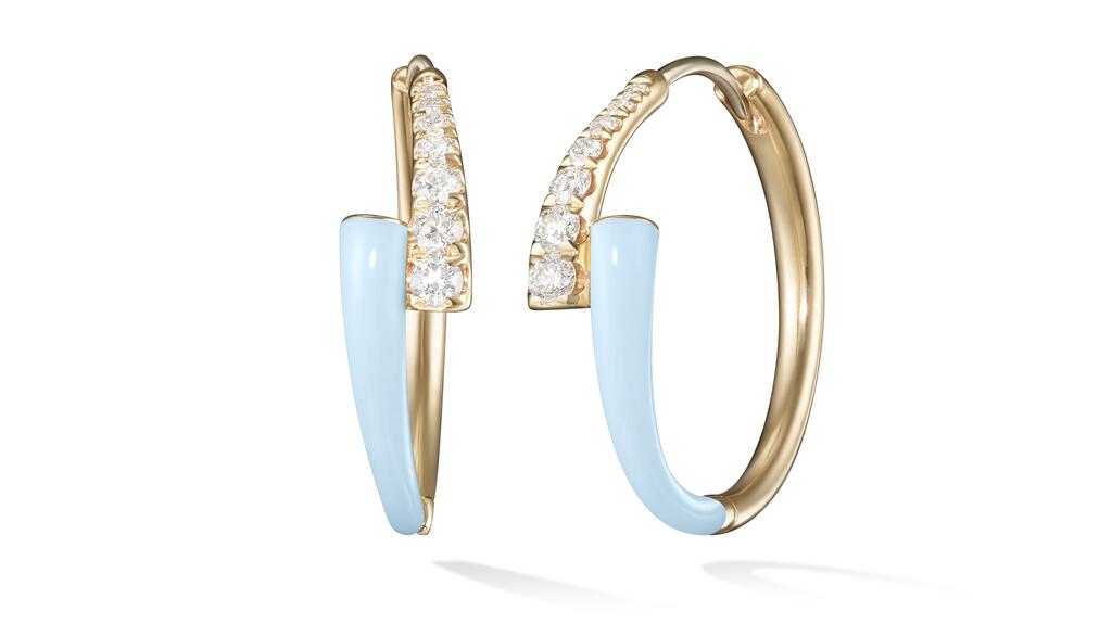 Melissa Kaye 18-karat yellow gold "Lola Hoops" with diamonds and pastel blue enamel ($2,950)