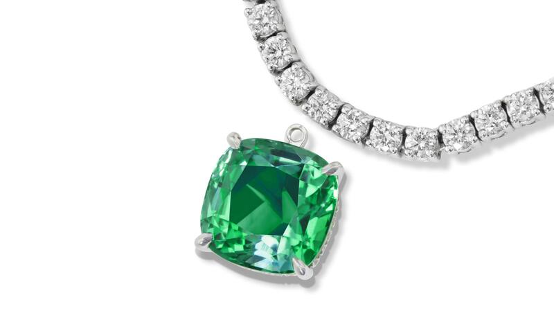 Sonya K. Taylor diamond tennis necklace with tourmaline drop
