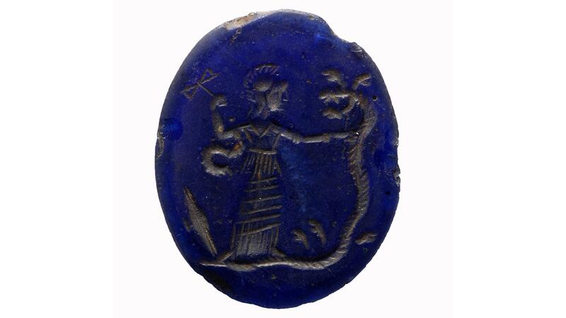 Blue glass goddess intaglio