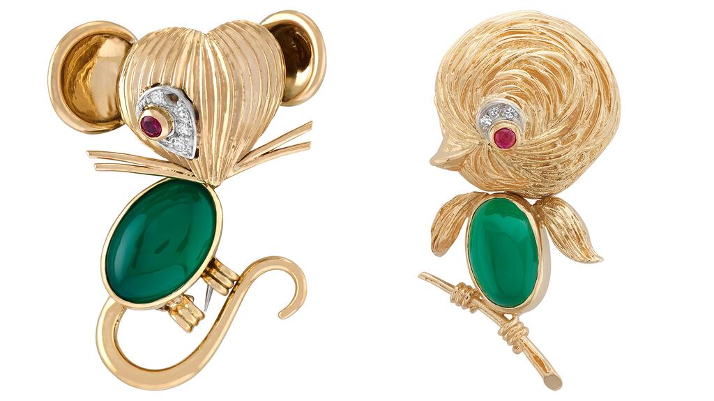 Van Cleef & Arpels mouse and bird clips 1950s