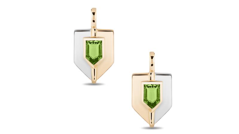 Mason and Books 14-karat yellow and white gold heart shield earrings with peridot ($4,460)