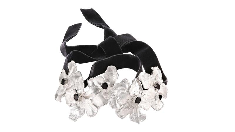 Elhanati x Conie Vallese sterling silver and spinel “Flower Forest” velvet choker