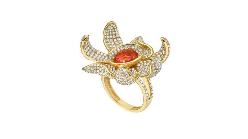 Lionheart 18-karat yellow gold and fire opal cocktail ring