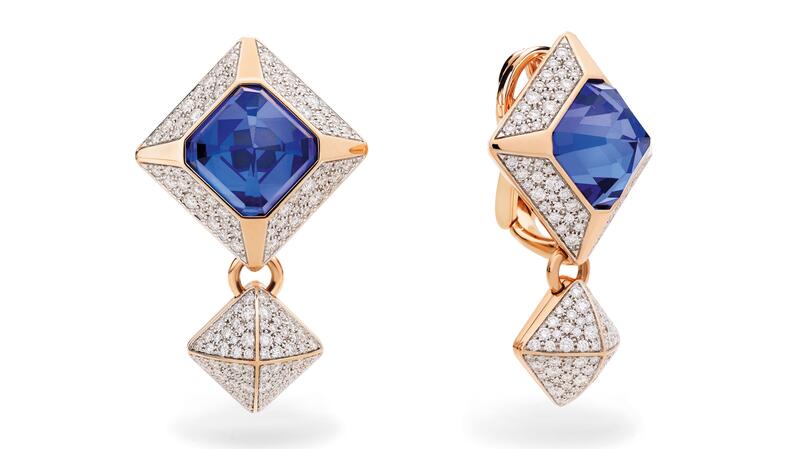 Pomellato high jewelry Castello earrings in tanzanite